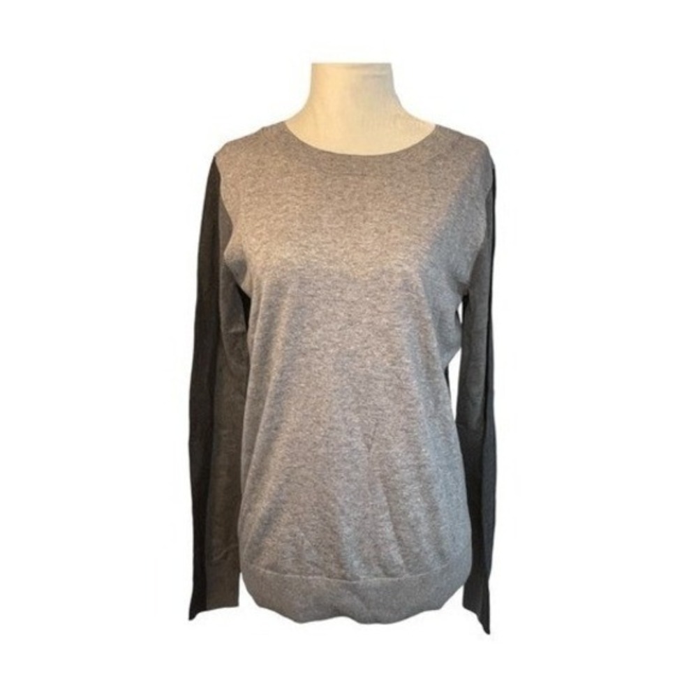 Banana Republic Colorblock Forever Sweater Gray Fine Knit Crewneck Long Sleeve S